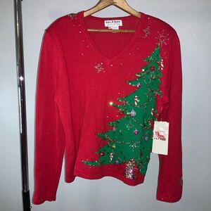 Jack B. Quick Holiday Beaded Sequined Christmas Tree Sweater XL ornaments New